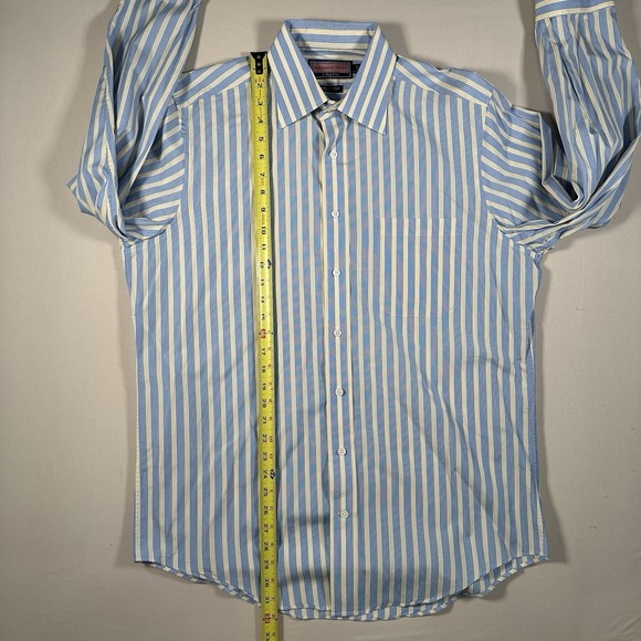 Vineyard Vines Mens 16 35 Dress Shirt Blue Yellow Stripe Button Up 100% Cotton - Picture 11 of 12